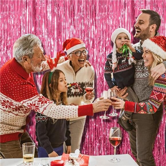 Pink Tinsel Backdrop 2 Pack Party Decorations Foil Fringe Birthday Photo Booth - Picture 6 of 8